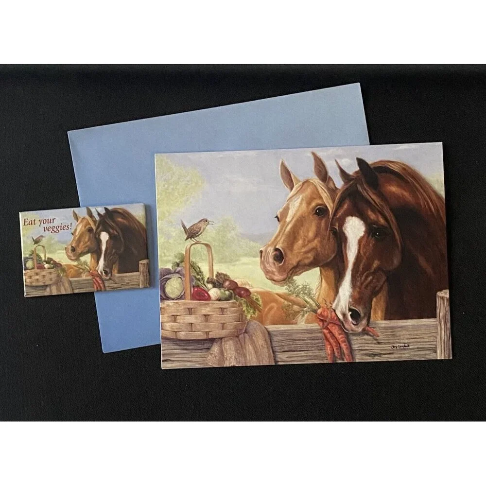 VTG Combo NOS Greeting & Magnet Leanin' Tree Joy Campbell THE OPPORTUNIST Horses